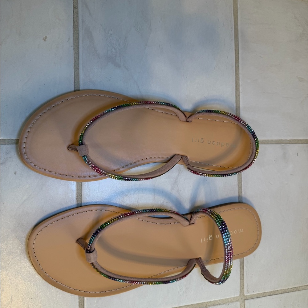 Madden Girl Multi-Color Rhinestone Tan Sandals